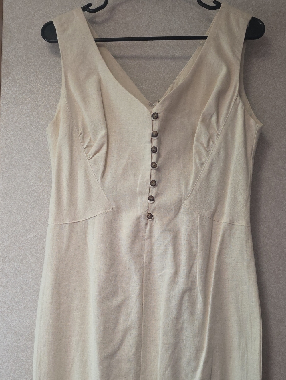 Sleeveless Button-Front Cream Dress